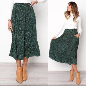 Summer Autumn Chiffon High Waist Long Maxi Green Skirt Medium